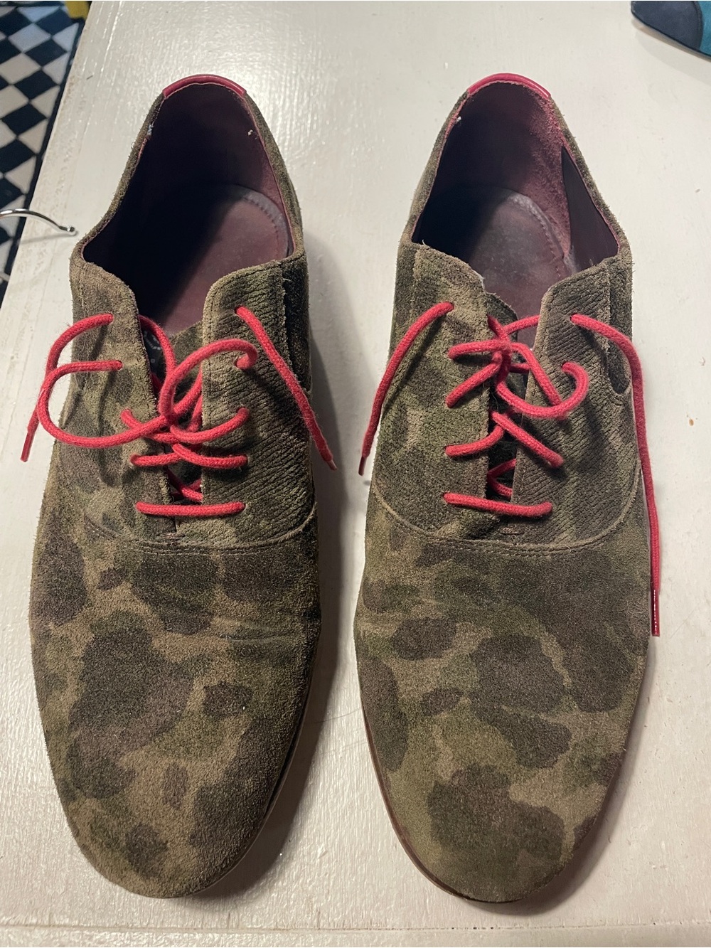 Ted Baker Men's Camouflage Suede Derby Shoes with Red Laces
